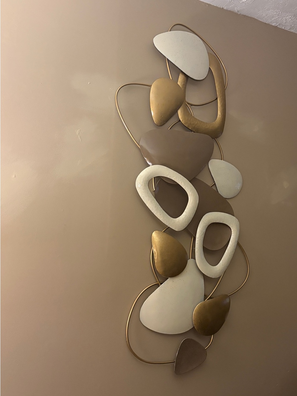 Abstract Metal Wall Sculpture in Gold, Brown, and Cream